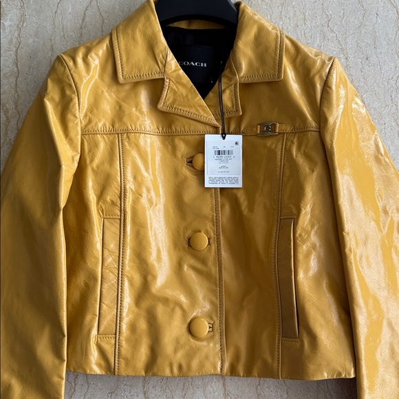 NWT Coach Women's Mustard Patent Leather Jacket. XS. $895 - Picture 3 of 13